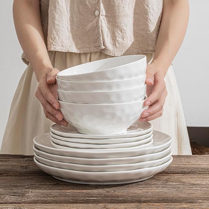 Ceramic Serving Bowls, 6.3 Inch, Set of 4, White, Porcelain, Modern, Oven & Microwave Safe, 25.7 oz Capacity