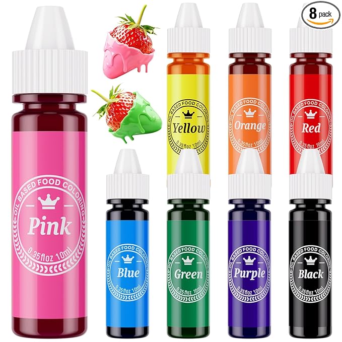 Oil Based Food Coloring for Chocolate, 8 Food Coloring Set for Valentine's Day Cake Decorating - Nomeca Food Grade Edible Food Dye for Baking,Candy Melts Cookies Fondant - .35 Fl. Oz Bottles