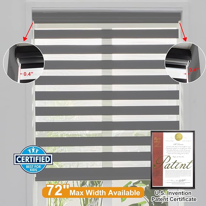 Persilux Cordless Zebra Roller Window Shades Free-Stop Roller Blinds (32" W X 72" H, Black) Light Control for Day and Night, Light Filtering Sheer Roller Shades for Windows, Easy to Install