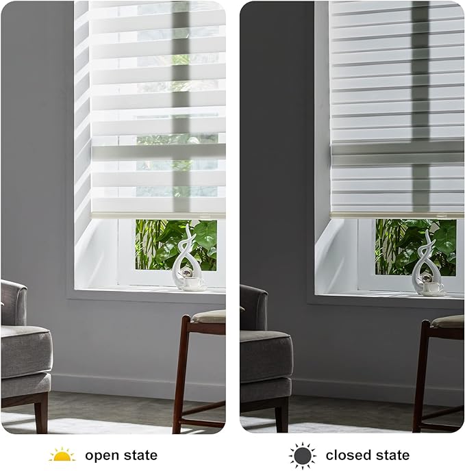 Persilux Cordless Zebra Blinds for Windows Free-Stop Roller Windows Shades (35" W X 64" H, Cream) Dual Layer Light Control for Day and Night, Light Filtering Sheer Shades for Home, Easy to Install