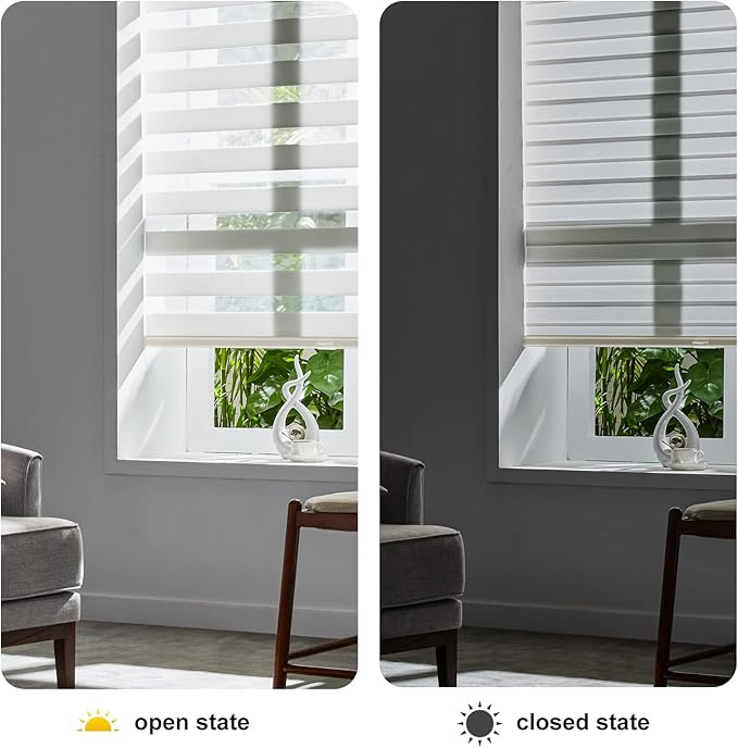 Persilux Cordless Zebra Roller Window Shades Free-Stop Roller Blinds (32" W X 72" H, Cream) Light Control for Day and Night, Light Filtering Sheer Roller Shades for Windows, Easy to Install