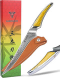 7 Inch Fillet Knife, Japanese VG-10 Damascus Steel Kitchen Fish Knife, Ultra Sharp Boning With Full-tang Handle in Yellow Resin, LA-S9 Series
