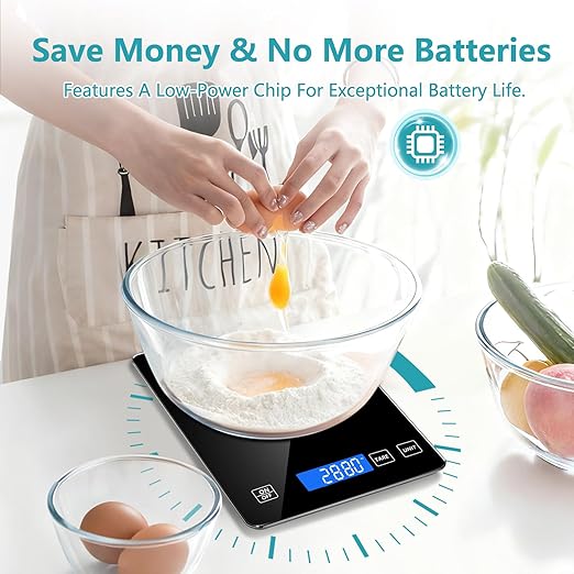 Food Scale, Digital Kitchen Scale 22lb/10kg Steel and Tempered Glass with 1g/0.1oz Precision, Tare & 10 Units, LCD Display for Baking, Cooking, Meal Prep, Coffee, Postage Black