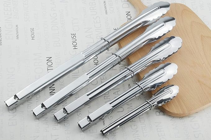 Stainless Steel Utility Food Tongs Set Kitchen Metal Tongs for Cooking Grilling Barbecue BBQ and Serving Salad (9 12 Inch 4 Pieces)
