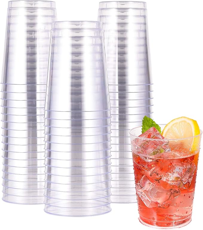 JOLLY CHEF 10 oz Clear Disposable Plastic Cups 50 Pack, Clear Plastic Cups Tumblers, Heavy duty Party Glasses, Disposable Cups for Wedding, Thanksgiving,Halloween,Christmas Party