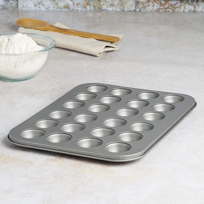 Cooking Light Carbon Steel Mini Muffin Pan Gray | Non-Stick | Heavy Duty | 24-Cup | Pack of 6