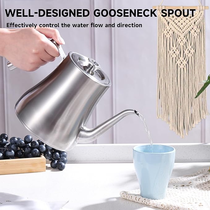 68OZ/2000ML Stainless Steel Teapot with Removable Infuser, Stovetop Safe Tea Maker Water Kettle for Loose Leaf & Tea Bags, Silver