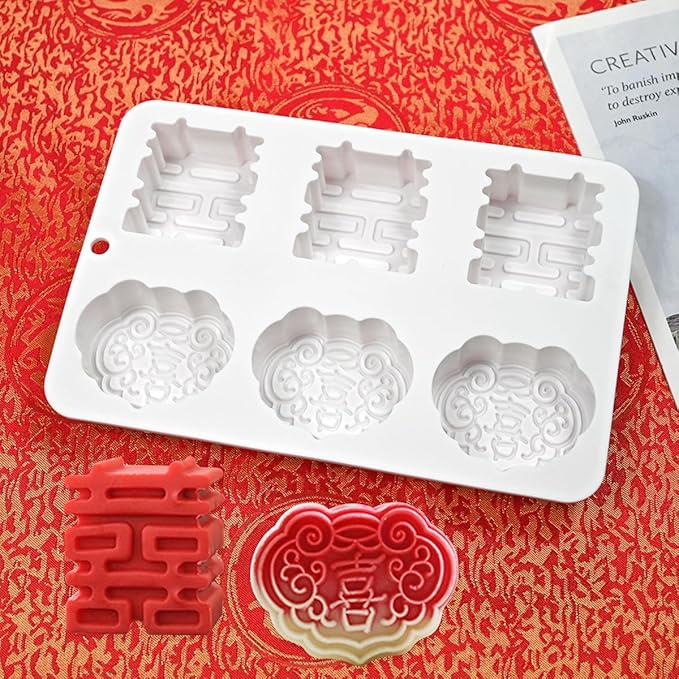 TUKE Double Happiness Candy Molds Silicone Mold Gummy Molds, Silicone Chocolate Molds for Jelly, Candy, Chocolate,Ice Cube,Biscuits (Double Blessing F)