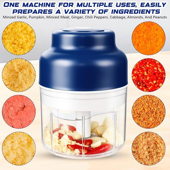 Electric mini garlic mincer set,2025 new small garlic mincer, electric food chopping tool, USB charging, wireless vegetable grinder, suitable for ginger, pepper, fruit(250ml)