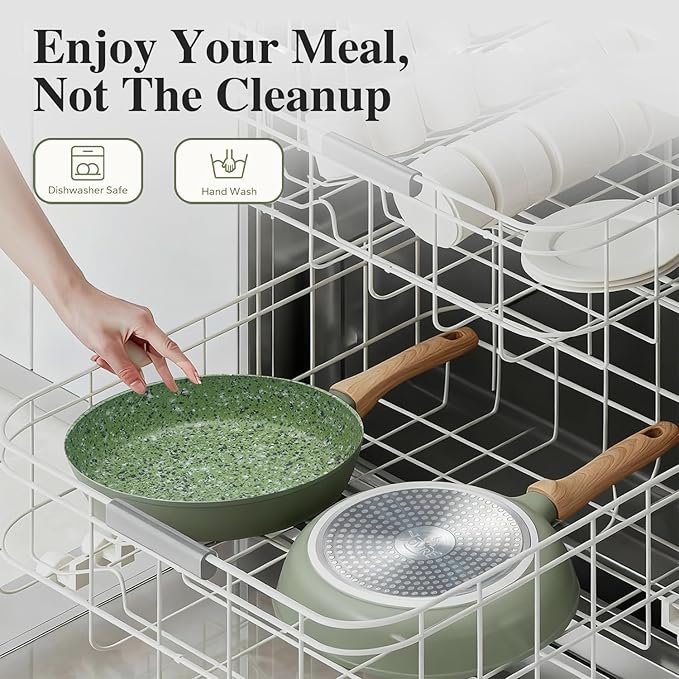 8.5 & 10.25 Inch Nonstick Frying Pan Skillet, 4mm Thick Aluminum Cookware with PFOA-Free Non-Toxic Coating, Induction Compatible, Dishwasher Safe, Bakelite Handle for Eggs & Pancakes, Green