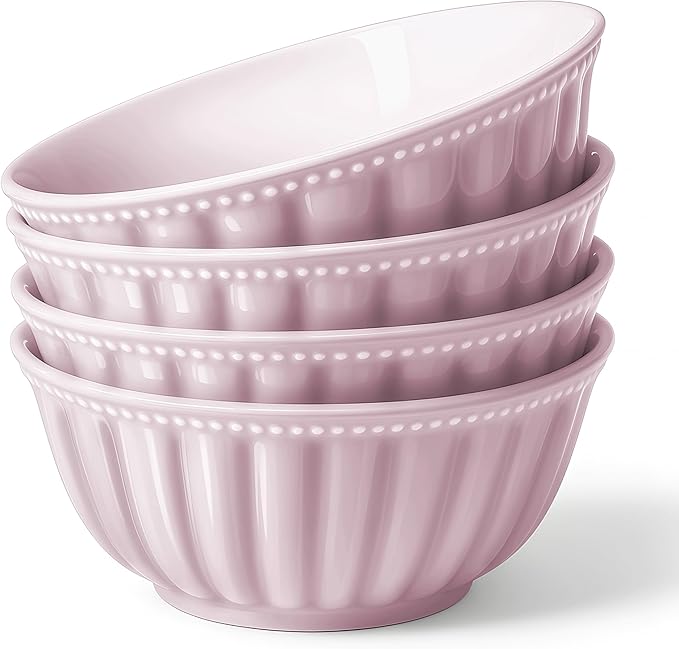 Ceramic Soup Serving Bowls for Kitchen, 6.4 Inch, Set of 4, Cereal Bowl Porcelain, Oven & Microwave Safe, Red