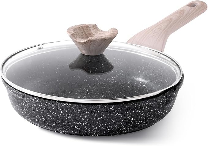 Kordisen Nonstick Frying Pan Skillet with Lid, 9.5 Inch Granite Egg Omelet Pan, Healthy and Non Toxic, Induction Compatible, PFOA Free