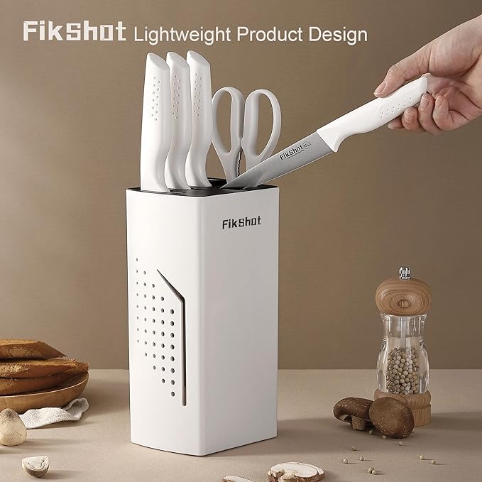 Knife Set, FIKSHOT 6-Piece Kitchen Knife Block Set with & Built-In Sharpener, Dishwasher Safe High Carbon Stainless Steel Blades, Rust-Resistant – Ideal Housewarming Gift