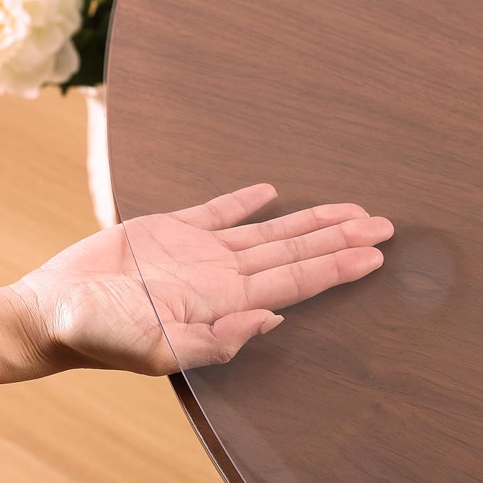 Clear Round Table Cover Protector 46 Inch, 1.5mm Transparent Plastic Table Protector Waterproof, Anti-Scratch Clear Desk Mat for Office Desktop Dresser Dining Table, FDA Compliant