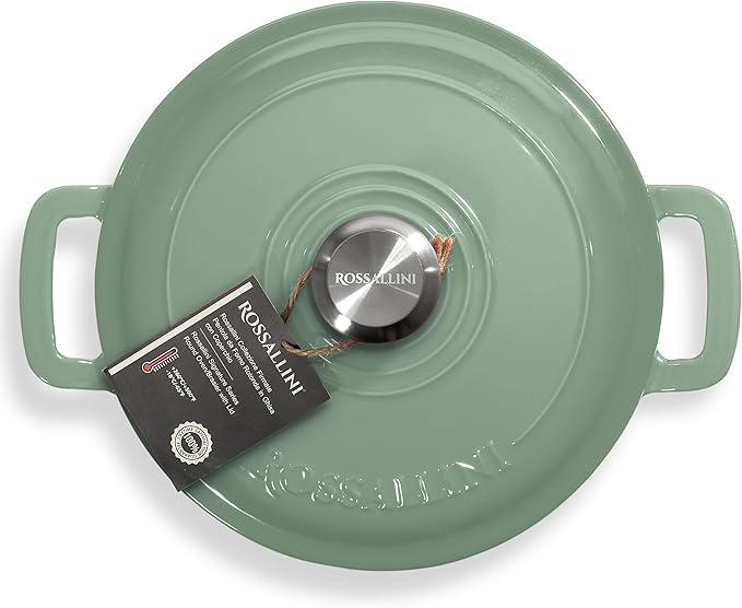 Signature Enameled Cast Iron Dutch Oven, Non-Stick Serving Pot with Tight Fitting Lid for Perfect Roasting, Baking, Sauteing, and Bread Making | 13.5Q (12.7L) - Sage