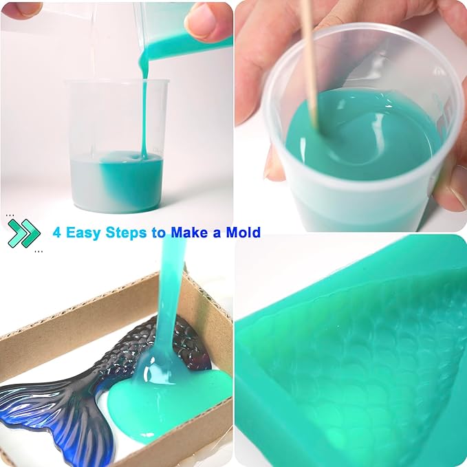 BBDINO Silicone Mold Making Kit, Super Elastic Liquid Silicon for Mold Making, N.W. 21.2 oz, 1:1 by Volume, Jade Green, Ideal for Casting Silicone Molds for Resin/Plaster/Wax/Jewelry etc.