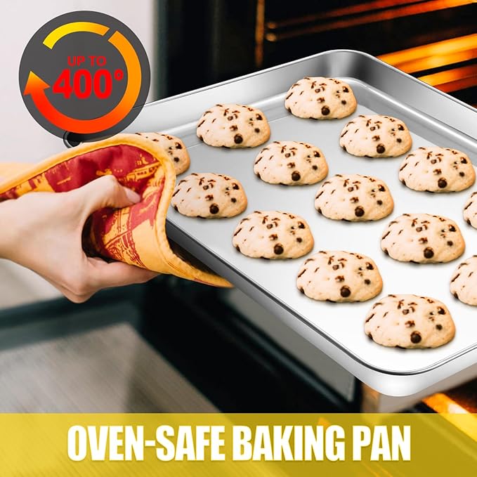 Baking Sheet, Cookie Sheet, Stainless Steel Baking Pan, 2 Piece-16''x 12'' x 1'', Sheet Pan for Oven, Jelly Roll Pan, Baking Tray for Baking&Roasting, Nonstick&Nontoxic&Easy Clean