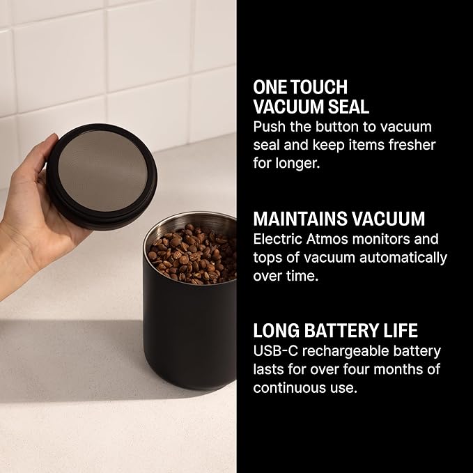 Fellow Atmos Electric Vacuum Canister & Storage Container - Airtight Coffee & Food Storage Containers - Coffee Containers - (Matte Black, 1.2 Liter)