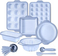 COOK WITH COLOR 17 Pc. Silicone Baking Pan Set - Non-Stick & Easy Clean Silicone Muffin Pans for Baking with Sturdy Metal Frame for Stability, Flexible Cake Molds, Includes Measuring Cups and Spoons