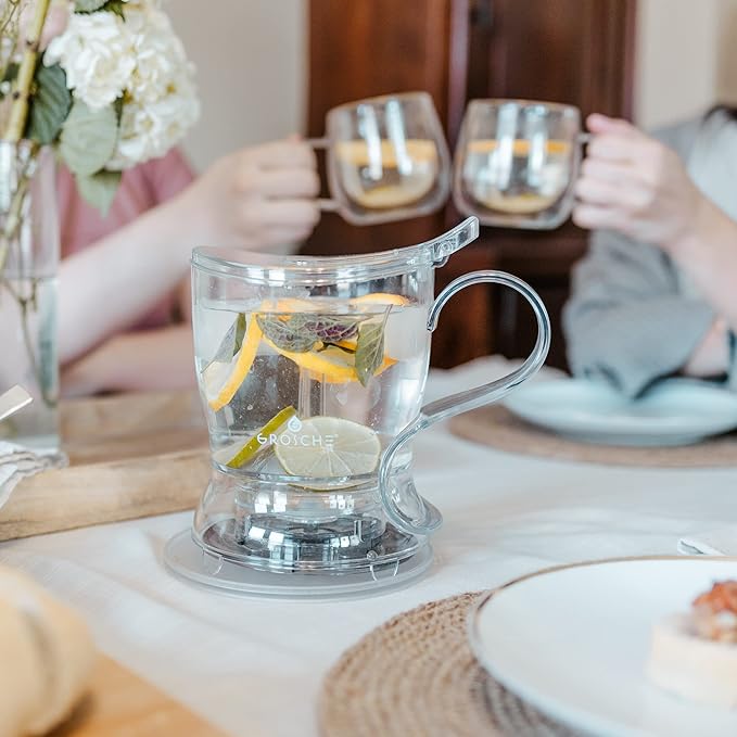 GROSCHE Aberdeen Tea Infuser Teapot & Smart Tea Maker - BPA-Free, Drip-Free Design | Coaster | Easy Brew | Easy Clean Steeper (17.7 oz - 525 ml)