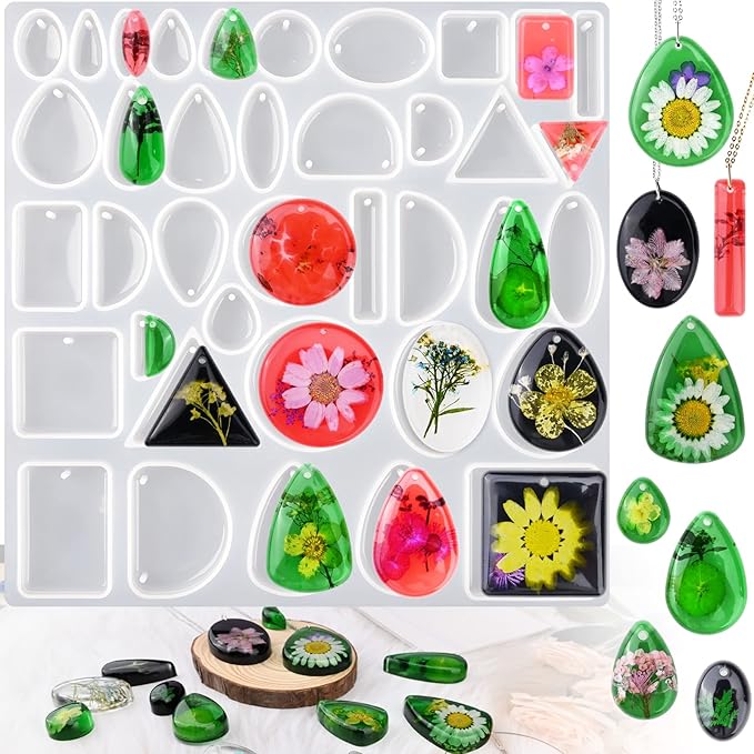 Resin Jewelry Molds for Casting - Silicone Molds for Epoxy Resin, Pendant Mold for DIY Gem Cabochon, Earring, Necklace Jewelry Making