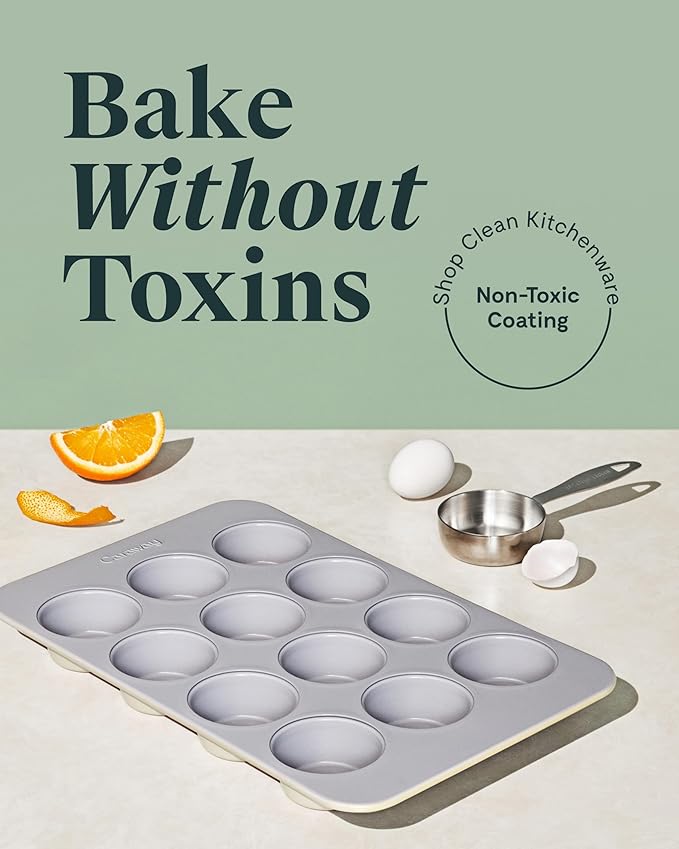 Caraway Non-Stick Ceramic 12-Cup Muffin Pan - Naturally Slick Ceramic Coating - Non-Toxic, PTFE & PFOA Free - Perfect for Cupcakes, Muffins, and More - White