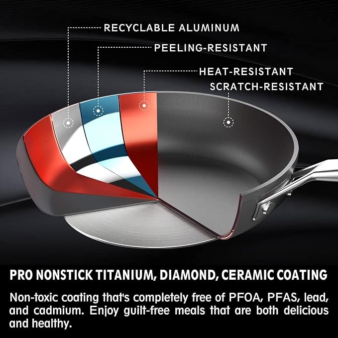 MsMk Nonstick Frying Pan, 12 InchTitanium and Diamond Non Stick Pan, Sturdy and Durable Skillet Nonstick, for Various Stove Type, Dishwasher Safe For Home Use