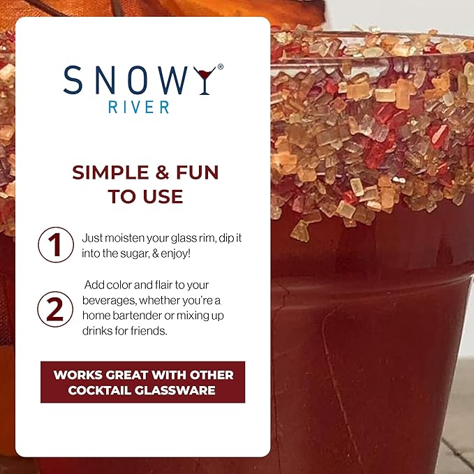 Snowy River Thanksgiving, Cocktail & Margarita Sugar Rimmer - Vibrant Naturally Colored Sugar for Cocktail Rimming, Baking & Decorating, Medium Crystal - 8oz