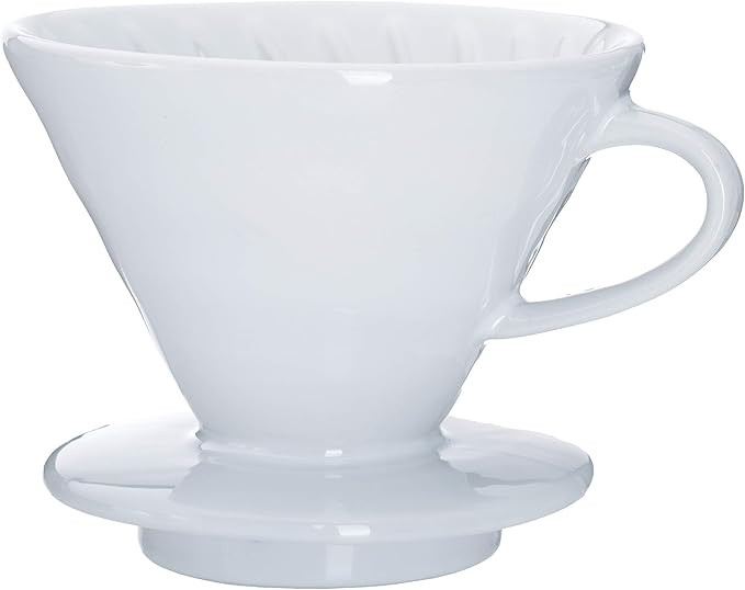 Pour Over Coffee Dripper - Ceramic Slow Brewing Accessories for Home, Cafe, Restaurants - Easy Manual Brew Maker Gift - Strong Flavor Brewer - V02 Paper Cone Filters - White, 2 Cup