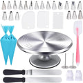 Uten 12 Inch Cake Turntable Cake Decorating Supplies Kit, 33 pcs Rotating Aluminium Cake Stand Set, Baking Tools with 20 Icing Tips, Bags, 3 Icing Smoother, Straight & Offset Spatula, Silicone Spatula