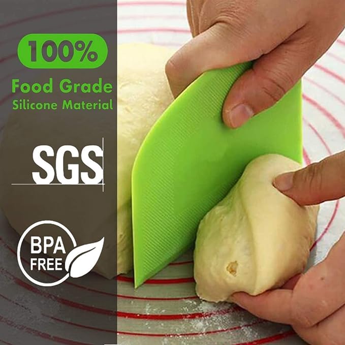 SURDOCA Dough Scraper Bench Scraper - 3P 7.1x4.9" Plastic Flexible Bowl Scraper, Sharp Edge & Angles Cake Scraper. Non-Slip Bakeware Decorating Tools Sculpting & Modeling Tools - Yellow+White+Yellow