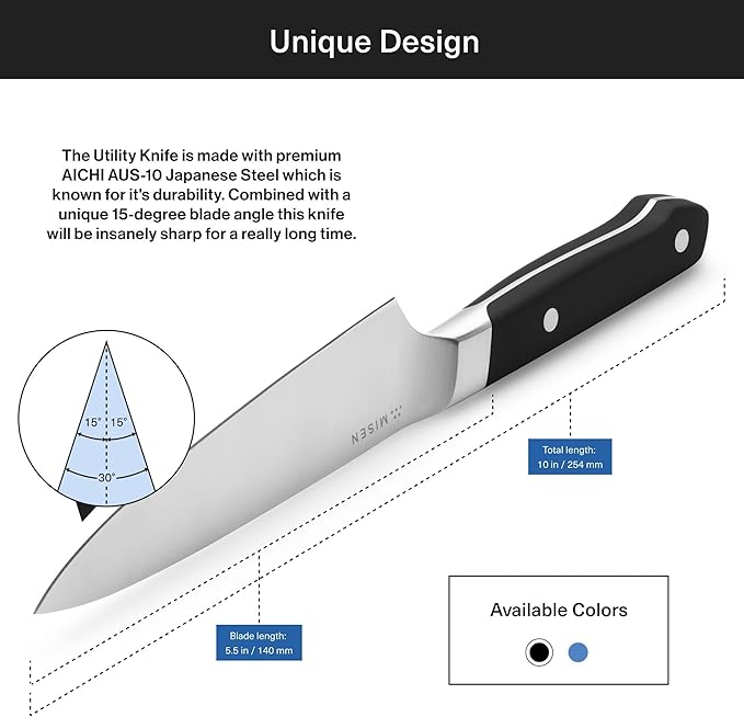 Misen 6.8" Chef Knife – High Carbon Japanese AUS-10 Stainless Steel – Hybrid German & Japanese Blade – Precision Kitchen Knife for Professionals & Home Cooks – Ultimate Cutting Performance - Black