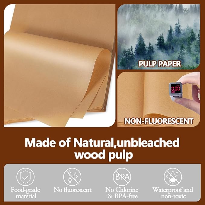 200PCS Thickened Precut Parchment Paper Sheets, 12×16 In Heavy Duty Non-Toxic & Unbleached Parchment Baking Paper for Baking, Grilling, Non-Stick & Comes in Convenient Packaging, Brown