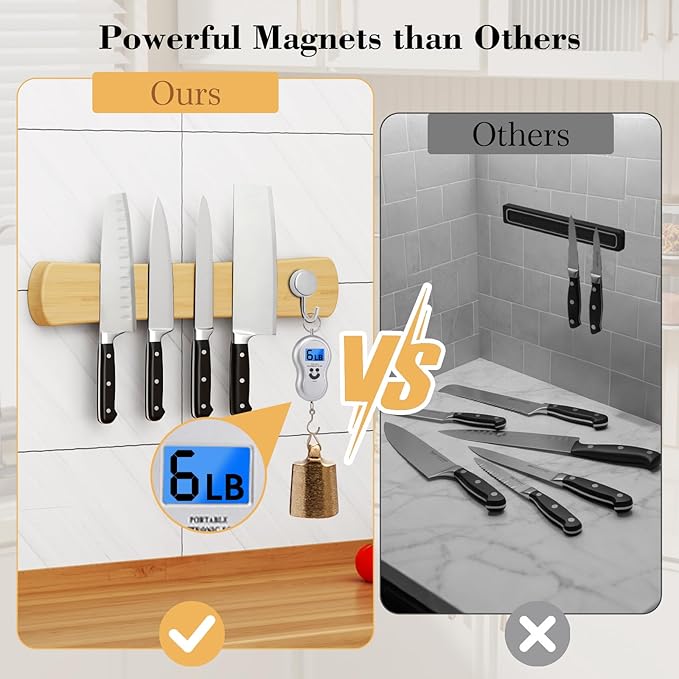 Magnetic Knife Holder for Wall, 24 Inch Extra Large Bamboo Knife Strip with Strong Magnetism, Space Saver Organizer for Farmhouse/Restaurant Kitchen, Housewarming Gifts