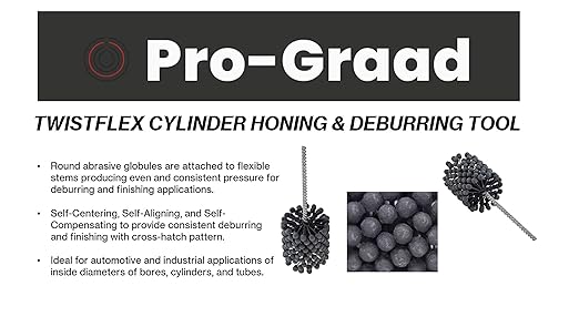 TwistFlex Cylinder Hone | 4-1/4” 240SC Flexible Cylinder Honing & Deburring Tool | 4.25” Bore Brush for Hole Diameters 4” – 4.27” | Silicon Carbide 240 Grit 0.354” Shank 13-1/2” Length