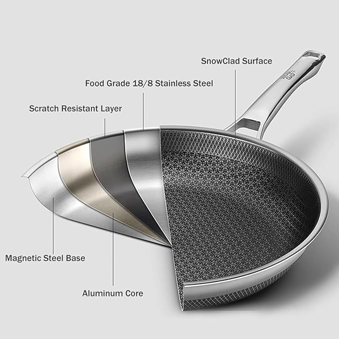 Frying Pan, 10 Inch Hybrid Non Stick Stainless Steel Skillets, Dishwasher Induction Oven Broiler Safe, Non Toxic Chef's Pan, PFOA Free Cookware