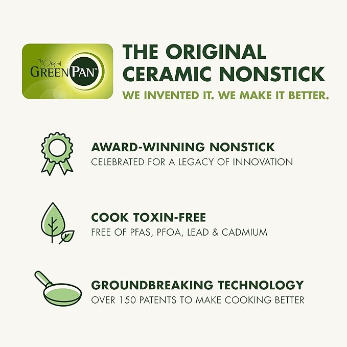 GreenPan Chatham Prime Midnight 8" and 10" Frying Pan Set, Hard Anodized Ceramic Nonstick, PFAS-Free, Dishwasher Safe, Oven Safe, Healthy Cooking Skillet for Eggs and Omelets, Black