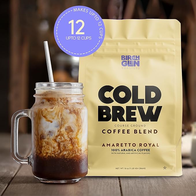 Birch Glen Roasters Cold Brew Coffee | Flavored Coarse Ground Coffee | Medium Roast | Artisanal Roasting | 100% Arabica |1 LB Bag | German Chocolate Cake