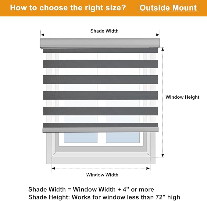 Persilux Zebra Window Blinds, Cordless Room Darkening Roller Blinds (23" W x 72" H, Grey) Roller Blinds Cordless Light Filtering, Light Control for Day and Night…