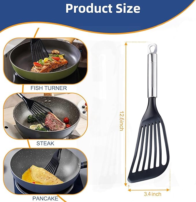 KSENDALO Thin Kitchen Spatula Turner for Egg,Fish, Slotted Flexible Plastic Spatula for Nonstick Cookware, Idea Kitchen Utensil for Egg, Bacon, Fish, Pancakes