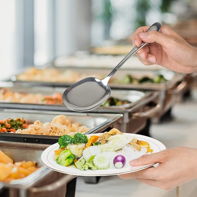 304 Stainless Steel Flatware Serving Utensils - Includes 2 Spoons and 2 Slotted Spoons, Dishwasher Safe