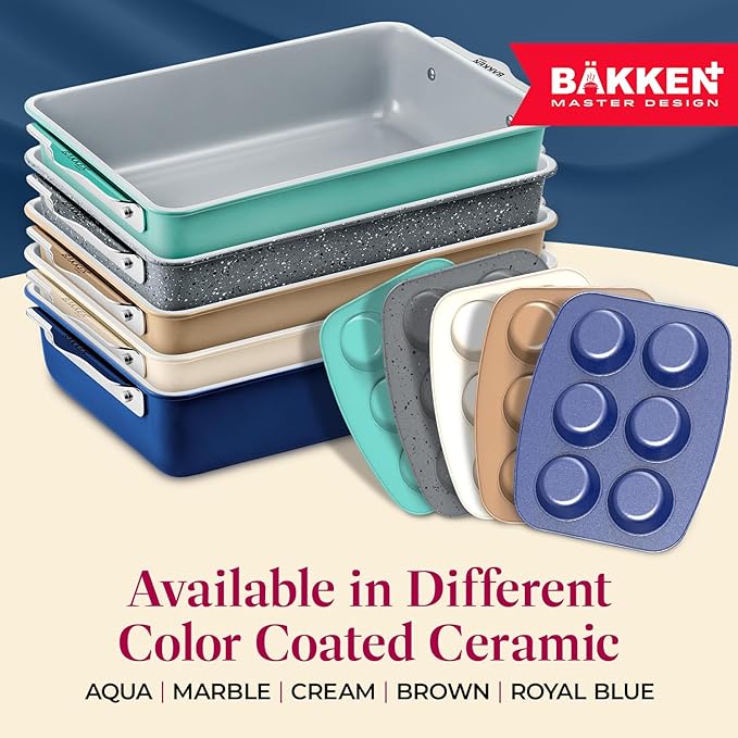 BAKKENMASTER Square Cake Pan - Aluminized Steel, Ceramic Non-Stick Coating, Non-Toxic, Ideal Size, Heavy-Duty, Elevate Your Baking with Durability and Style!