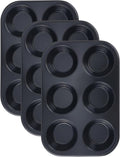 Muffin-Pan for Baking, Nonstick Cake Pan 12 Cups, 3 Pack Cup Premium Cheesecake Pans, Cupcake Baking Pan for Oven 10.4 * 7.1 * 1.2in Black