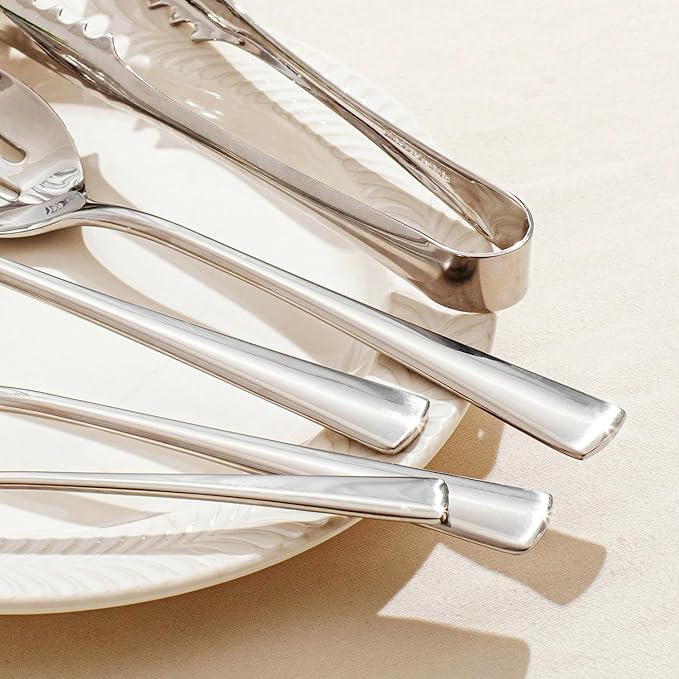 KINGSTONE 16 Piece Serving Utensils Set, 18/10 Stainless Steel Serving Utensils, Slotted Spoon, Fork, Tong, Soup Ladle, Cake Server, Butter Knife and Ice Tong for Buffet, Parties, Kitchen