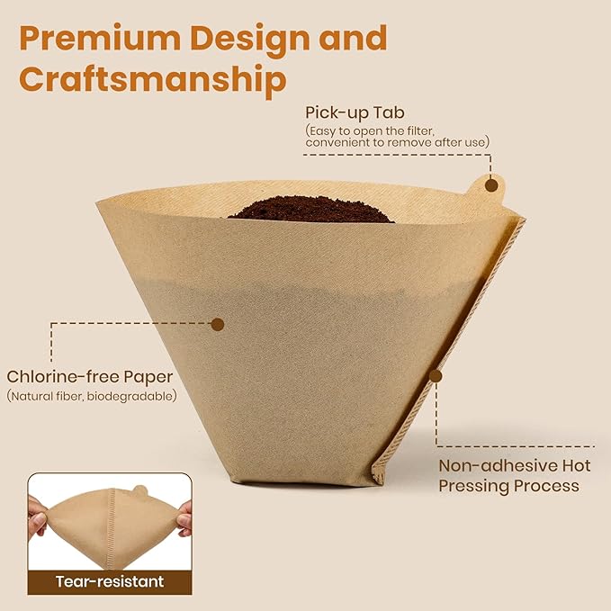 #4 Cone Coffee Filters 8-12 Cup, 400 Count Unbleached Natural Coffee Paper Filters, No Blowout, Disposable Coffee Filter for Pour Over and Drip Coffee Maker