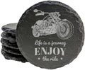 The Open Road Awaits: Motorcycle Coasters with Inspirational Quote - Round Slate - Set of 4