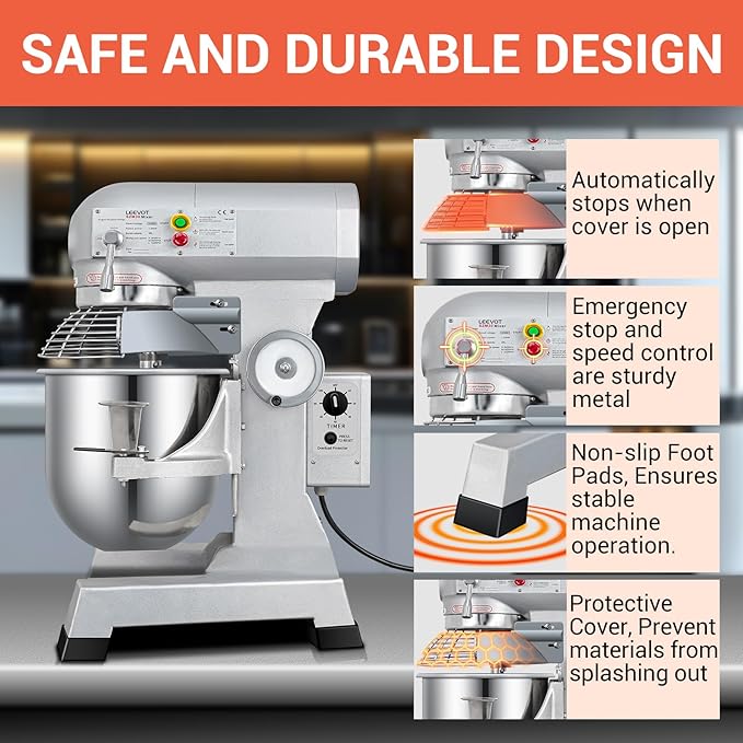 30 QT Stand Mixer, Commercial Industrial Grade Kitchen Electric Food Mixer with Stainless Steel Bowl, 3 Types of Mixing Tools, Built for Professional Baking: Effortlessly Handles Large Recipes