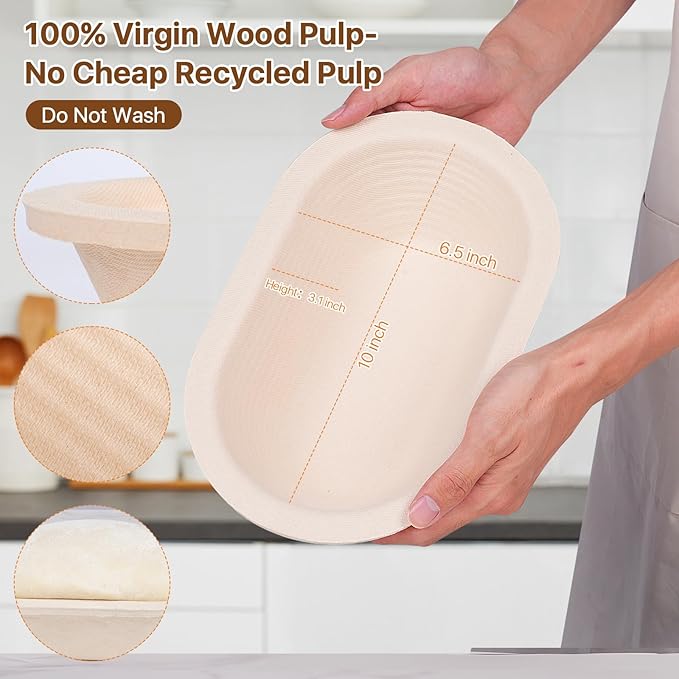 Round & Oval Wood Pulp Banneton Bread Proofing Basket Set, Sourdough Banneton Basket Set, Bread Making Tool Brotform Sourdough Bread Baking Supplies