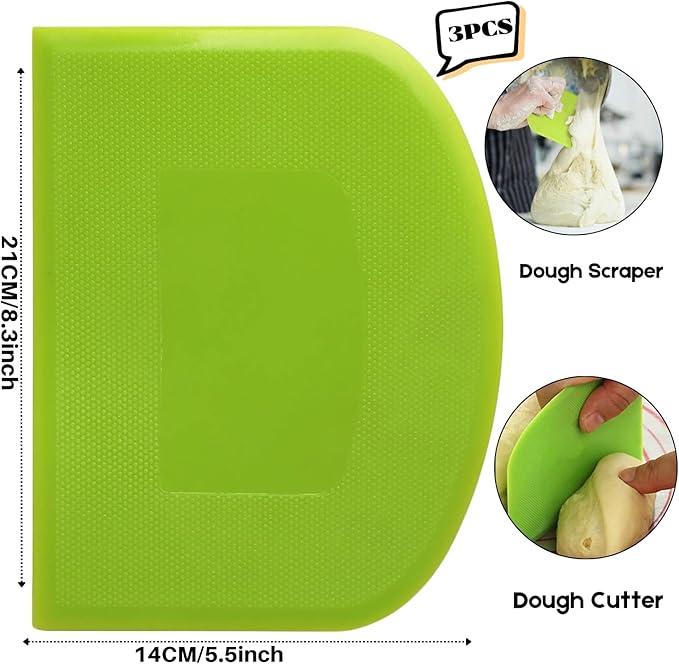 SURDOCA Dough Scraper Bench Scraper - 3P 8.3x5.5" Plastic Flexible Bowl Scraper, Sharp Edge & Angles Cake Scraper. Non-Slip Bakeware Decorating Tools Sculpting & Modeling Tools - Pink+White+Pink
