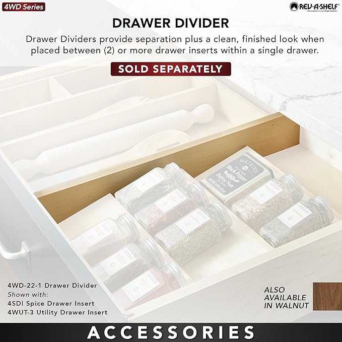 Rev-A-Shelf Trim-to-Fit Silverware Drawer Organizer For Kitchen Utensils, Cutlery Cabinet Storage Divider Insert, 33" x 22", Maple Wood, 4WUTCT-36SH-1